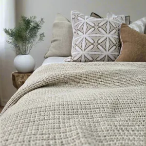 Amiens Jute Linen Cotton Waffle Texture Soft Massive Throw Bedcover 150cm x 230cm - Natural by null, a Cushions, Decorative Pillows for sale on Style Sourcebook