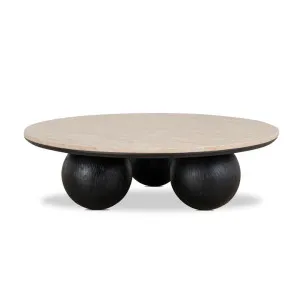 Maxine 100cm Round Travertine Coffee Table - Black by Interior Secrets - AfterPay Available by Interior Secrets, a Coffee Table for sale on Style Sourcebook