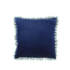 Beau Pom Pom Border Blue Cushion 45 x 45cm by null, a Cushions, Decorative Pillows for sale on Style Sourcebook