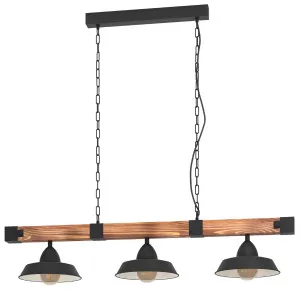 Eglo Oldbury Industrial Linear Pendant Light with Rustic Timber Accent 3-Light by Eglo, a Pendant Lighting for sale on Style Sourcebook