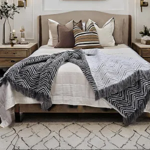 Chinoiserie Reversable Jacquard Bedcover Massive Throw 145cm x 220cm - Herringbone Black & White by null, a Cushions, Decorative Pillows for sale on Style Sourcebook