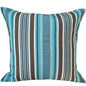 Sunlit Serenade Solution Dyed Eco-Friendly Outdoor Cushion 55cm Square - Aqua | Brown | White Striped by null, a Cushions, Decorative Pillows for sale on Style Sourcebook