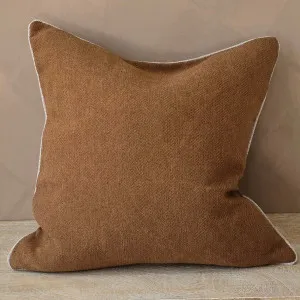 Hailey Linen Chenille Cushion 55cm Square - Terracotta with Natural Piping by null, a Cushions, Decorative Pillows for sale on Style Sourcebook