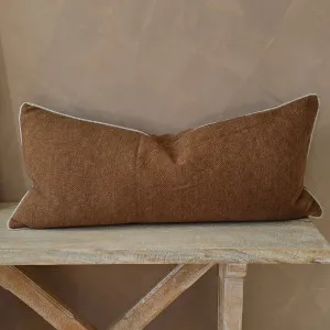 LAST ONE - Hailey Linen Chenille Cushion 40x90cm Long Lumbar - Terracotta with Natural Piping by null, a Cushions, Decorative Pillows for sale on Style Sourcebook