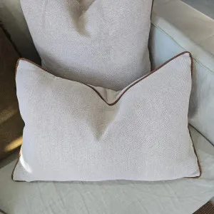 Hailey Linen Chenille Cushion 40x60cm Lumbar  - Natural with Terracotta Piping by null, a Cushions, Decorative Pillows for sale on Style Sourcebook