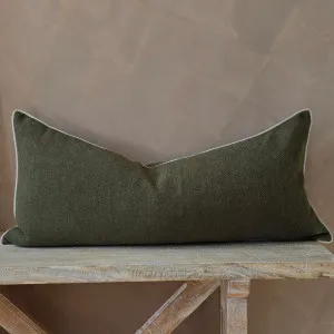 Hailey Linen Chenille Cushion 40x90cm Long Lumbar - Moss Green with Natural Piping by null, a Cushions, Decorative Pillows for sale on Style Sourcebook