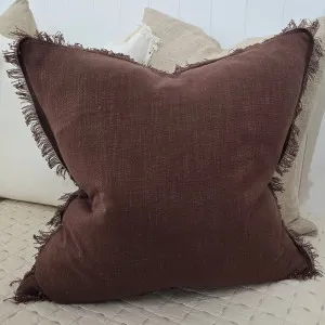 Rhea Linen Fringe Cushion 55cm Square  - Syrup Brown by null, a Cushions, Decorative Pillows for sale on Style Sourcebook