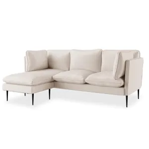 Erling 3 Seater Velvet Sofa With Chaise - Black or Cream by Luxo, a Sofas for sale on Style Sourcebook