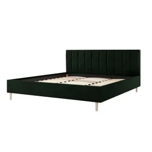 Kelly Velvet Bed Frame - Green Forest Dark by Luxo, a Beds & Bed Frames for sale on Style Sourcebook