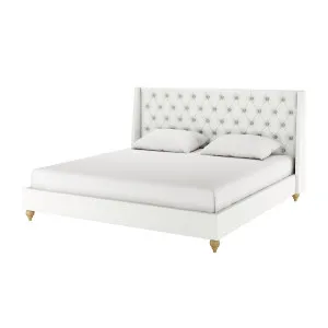 Vilania Tufted Fabric Bed Frame with Headboard - White Off by Luxo, a Beds & Bed Frames for sale on Style Sourcebook