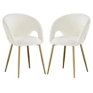 Jazlyn Bouclé Gold Legs Dining Chair (Set of 2) - Cream by Luxo, a Dining Chairs for sale on Style Sourcebook