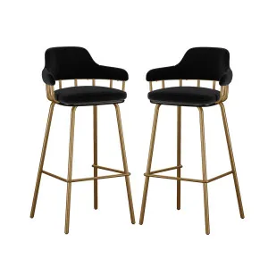 Piper Velvet Gold Legs Bar Stool (Set of 2) - Black by Luxo, a Bar Stools for sale on Style Sourcebook