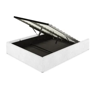 Fabia Bouclé Fabric Gas Lift Storage Bed Base - White Cream by Luxo, a Beds & Bed Frames for sale on Style Sourcebook