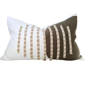 Maya Embroidery Linen Cushion 40x60cm Lumbar - Jute | White | Army Green by null, a Quilts & Bedspreads for sale on Style Sourcebook