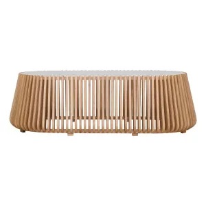 Pila Oval Coffee Table 140cm in Oak / Carrara Marble by OZ Design, a Coffee Table for sale on Style Sourcebook