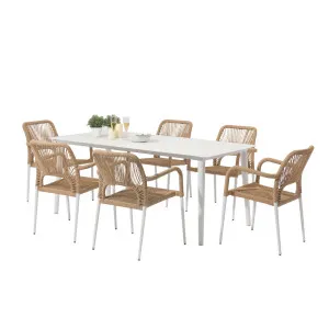 Navarre 6 Seater Aluminium Outdoor Dining Set - Natural by Luxo Outdoors, a Outdoor Dining Sets for sale on Style Sourcebook