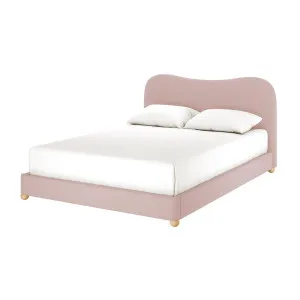 Ginnie Curved Bouclé Fabric Cloud Bed Frame - Pink by Luxo, a Beds & Bed Frames for sale on Style Sourcebook