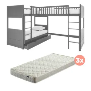 Lucy Solid Pine Corner Triple Bunk Bed & Thermis Mattress Package by Luxo, a Saunas for sale on Style Sourcebook