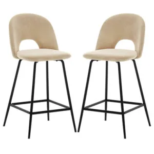 Evie Velvet Bar Stool (Set of 2) - Oatmeal by Luxo, a Bar Stools for sale on Style Sourcebook