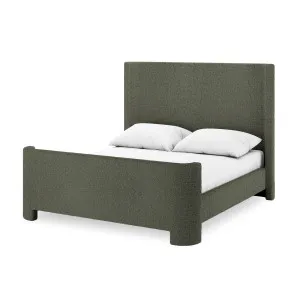 Palmira Boucle Upholstered Sleigh Bed Frame - Green Dark by Luxo, a Beds & Bed Frames for sale on Style Sourcebook