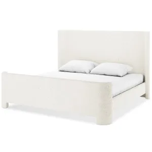 Palmira Boucle Upholstered Sleigh Bed Frame - White Cream by Luxo, a Beds & Bed Frames for sale on Style Sourcebook