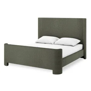 Palmira Boucle Upholstered Sleigh Bed Frame - Green Dark by Luxo, a Beds & Bed Frames for sale on Style Sourcebook
