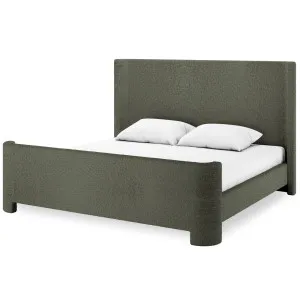 Palmira Boucle Upholstered Sleigh Bed Frame - Green Dark by Luxo, a Beds & Bed Frames for sale on Style Sourcebook