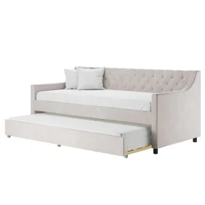 Ovidia Single Velvet Daybed Sofa with Trundle in Light Grey by Luxo Furniture, a Outdoor Sunbeds & Daybeds for sale on Style Sourcebook