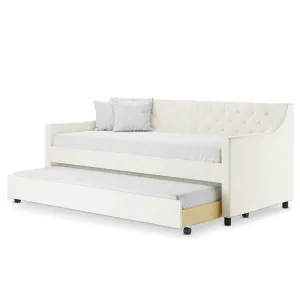 Ovidia Single Velvet Daybed Sofa with Trundle in Cream White by Luxo Furniture, a Outdoor Sunbeds & Daybeds for sale on Style Sourcebook