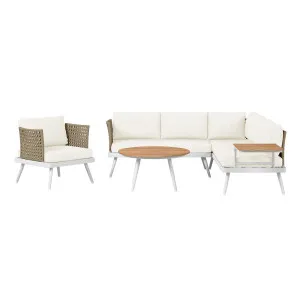 Breeza 5 Seater Corner Outdoor Lounge Set with Teak Table by Luxo, a Outdoor Sofas for sale on Style Sourcebook