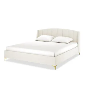 Lyra Velvet Bed Frame with Winged Headboard - White Cream by Luxo Furniture, a Beds & Bed Frames for sale on Style Sourcebook