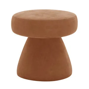 Sadi Velvet Fabric Round Ottoman - Orange Burnt by Luxo, a Ottomans for sale on Style Sourcebook