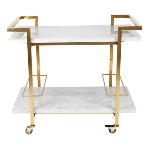 Franklin White Marble Bar Cart - Gold by Cafe Lighting and Living, a Sideboards, Buffets & Trolleys for sale on Style Sourcebook