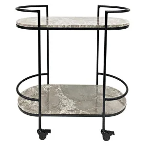 Southside Grey Marble Bar Cart - Black by Cafe Lighting and Living, a Sideboards, Buffets & Trolleys for sale on Style Sourcebook