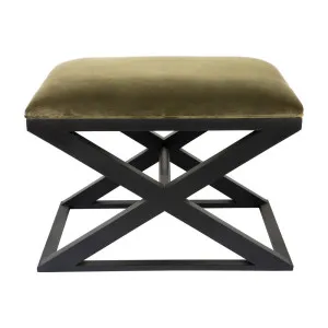 Spencer Black Timber Stool - Moss Velvet by Cafe Lighting and Living, a Ottomans for sale on Style Sourcebook