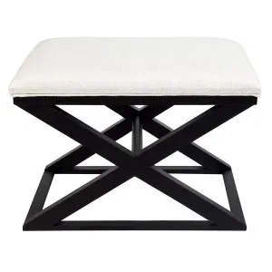 Spencer Black Timber Stool - Natural Linen by Cafe Lighting and Living, a Ottomans for sale on Style Sourcebook