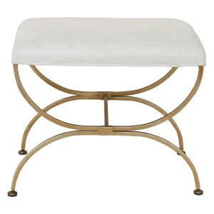 Novak Antique Gold Iron Stool -  Natural Linen by Cafe Lighting and Living, a Ottomans for sale on Style Sourcebook