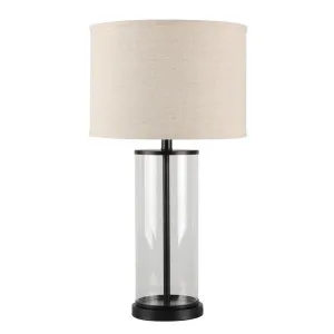 Left Bank Table Lamp - Black w Natural Shade by Cafe Lighting and Living, a Table & Bedside Lamps for sale on Style Sourcebook