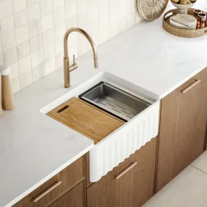 Bao Ceramic Farmhouse Sink & Accessories Pack 615mm - Gloss White by Bao Bath, a Kitchen Sinks for sale on Style Sourcebook