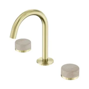 Nero Serenity Basin Set Arc Spout With Rome Travertine Handle Brushed Gold by Nero Tapware, a Bathroom Taps & Mixers for sale on Style Sourcebook