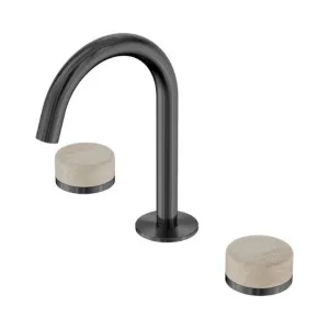 Nero Serenity Basin Set Arc Spout With Rome Travertine Handle Gun Metal by Nero Tapware, a Bathroom Taps & Mixers for sale on Style Sourcebook