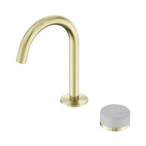Nero Serenity Progressive Basin Mixer Arc Spout With Carrara Handle Brushed Gold by Nero Tapware, a Bathroom Taps & Mixers for sale on Style Sourcebook