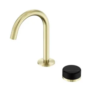 Nero Serenity Progressive Basin Mixer Arc Spout With Marquina Black Handle Brushed Gold by Nero Tapware, a Bathroom Taps & Mixers for sale on Style Sourcebook