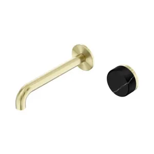 Nero Serenity Progressive Wall Basin Mixer 220mm Spout With Marquina Black Handle Brushed Gold by Nero Tapware, a Bathroom Taps & Mixers for sale on Style Sourcebook