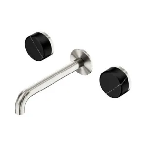 Nero Serenity Wall Basin Set 185mm Spout With Marquina Black Handle Brushed Nickel by Nero Tapware, a Bathroom Taps & Mixers for sale on Style Sourcebook