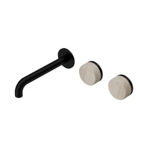 Nero Serenity Wall Basin Set 220mm Offset Spout With Rome Travertine Handle Matte Black by Nero Tapware, a Bathroom Taps & Mixers for sale on Style Sourcebook