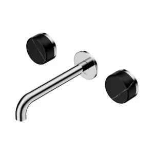 Nero Serenity Wall Basin Set 220mm Spout With Marquina Black Handle Chrome by Nero Tapware, a Bathroom Taps & Mixers for sale on Style Sourcebook