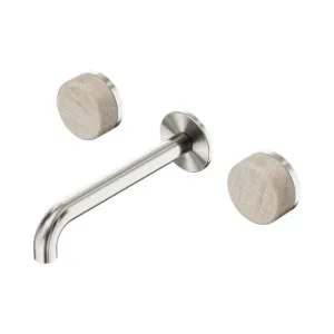 Nero Serenity Wall Basin Set 220mm Spout With Rome Travertine Handle Brushed Nickel by Nero Tapware, a Bathroom Taps & Mixers for sale on Style Sourcebook
