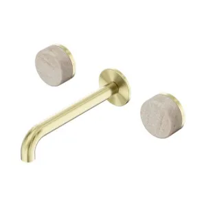 Nero Serenity Wall Basin Set 220mm Spout With Rome Travertine Handle Brushed Gold by Nero Tapware, a Bathroom Taps & Mixers for sale on Style Sourcebook