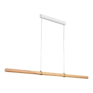 Calibo Aquila 1500mm Timber Tubular LED Linear Pendant with Brass Finish Collar Ash with White by Calibo, a Pendant Lighting for sale on Style Sourcebook